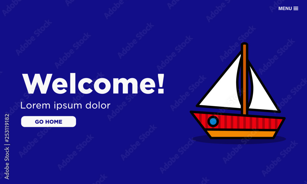 Welcome Page Interface Design with Boat Illustration Welcome Page Interface Design with Boat Illustration
