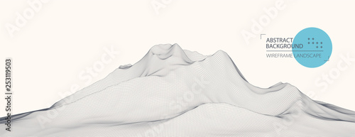 Wireframe landscape background. Futuristic vector illustration.