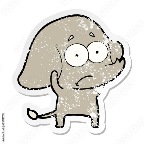 distressed sticker of a cartoon unsure elephant
