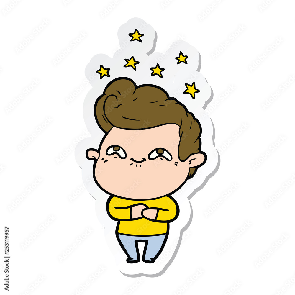 sticker of a cartoon excited man