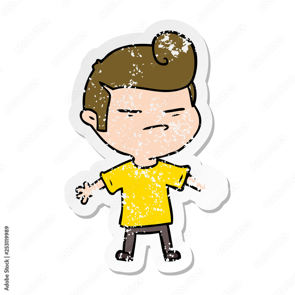 distressed sticker of a cartoon cool guy with fashion hair cut distressed sticker of a cartoon cool guy with fashion hair cut