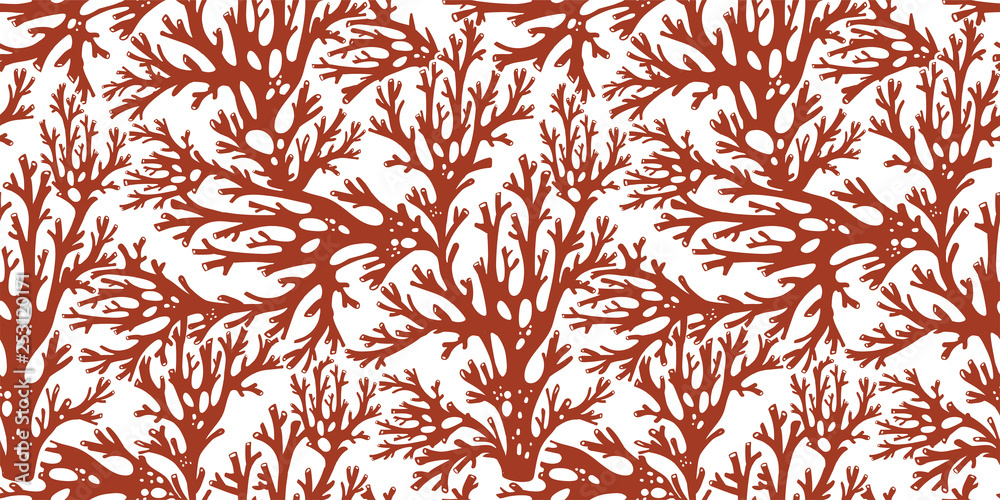 Tree branches or coral algae doodle linear seamless pattern.