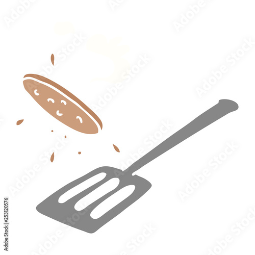 cartoon doodle of a burger being flipped