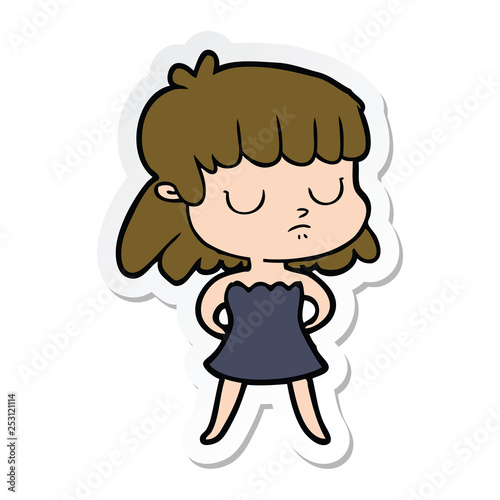 sticker of a cartoon indifferent woman