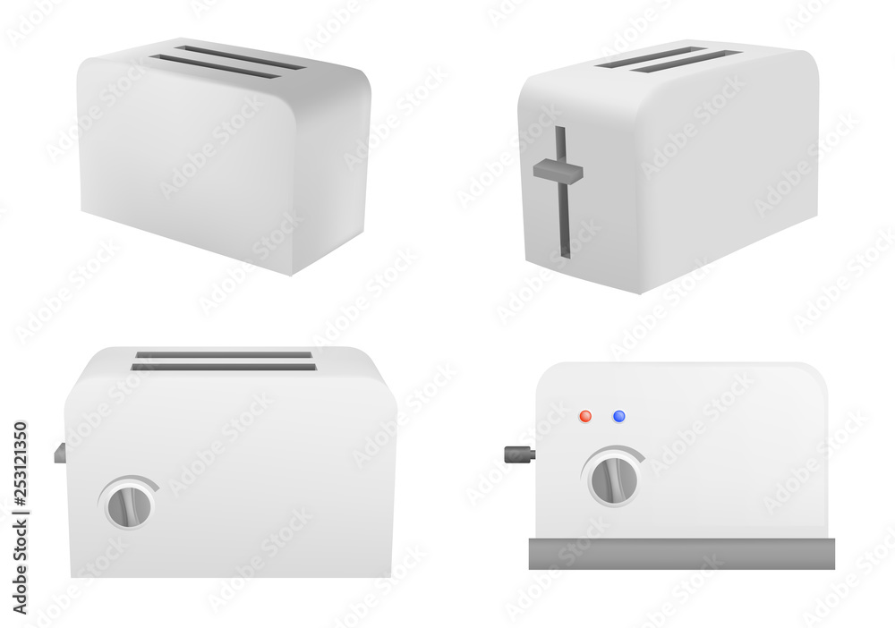 Toaster icons set. Realistic set of toaster vector icons for web design isolated on white background Toaster icons set. Realistic set of toaster vector icons for web design isolated on white background