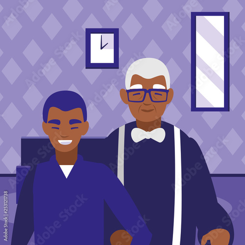 black grandfather with son characters