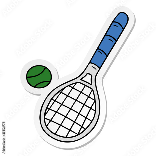 sticker cartoon doodle tennis racket and ball