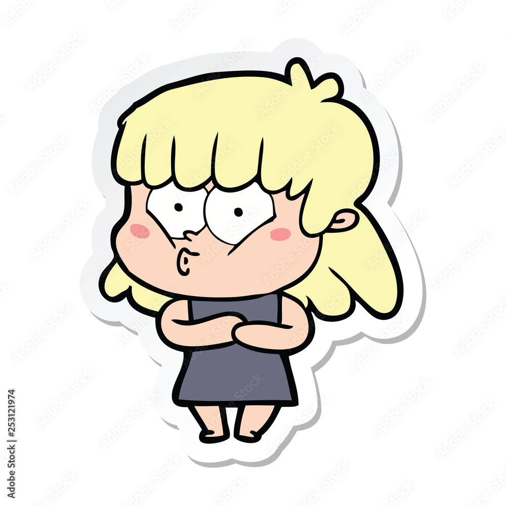 sticker of a cartoon whistling girl sticker of a cartoon whistling girl