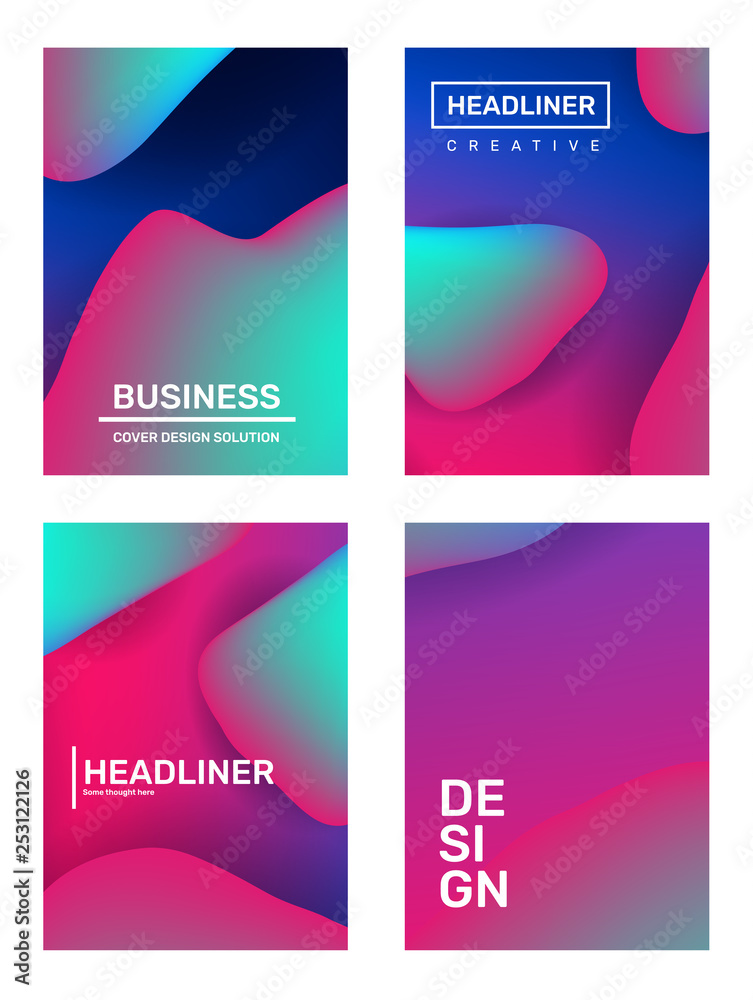 Vector set of creative abstract template composition. Business illustration abstraction, geometric gradient background with dynamic shape, header.
