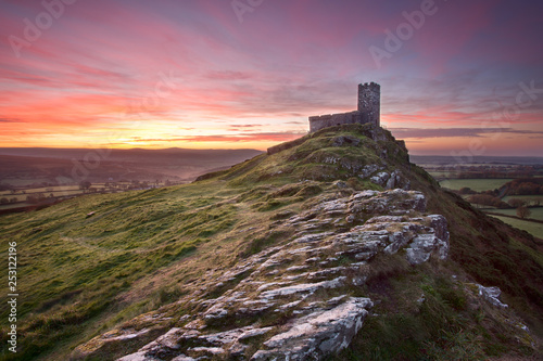 Sunrise at Brentor church Brentor Devon Uk