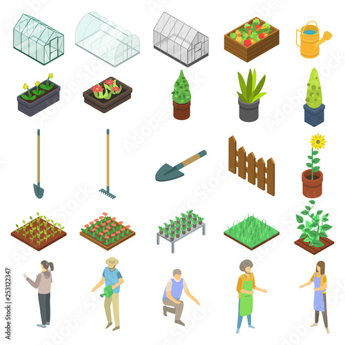 Home greenhouse icons set. Isometric set of home greenhouse vector icons for web design isolated on white background