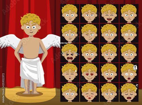 Greek Diety Eros Costume Cartoon Emotion faces Vector Illustration