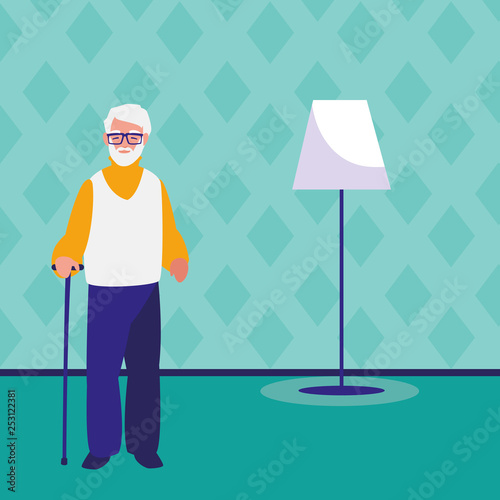 cute grandfather with cane character