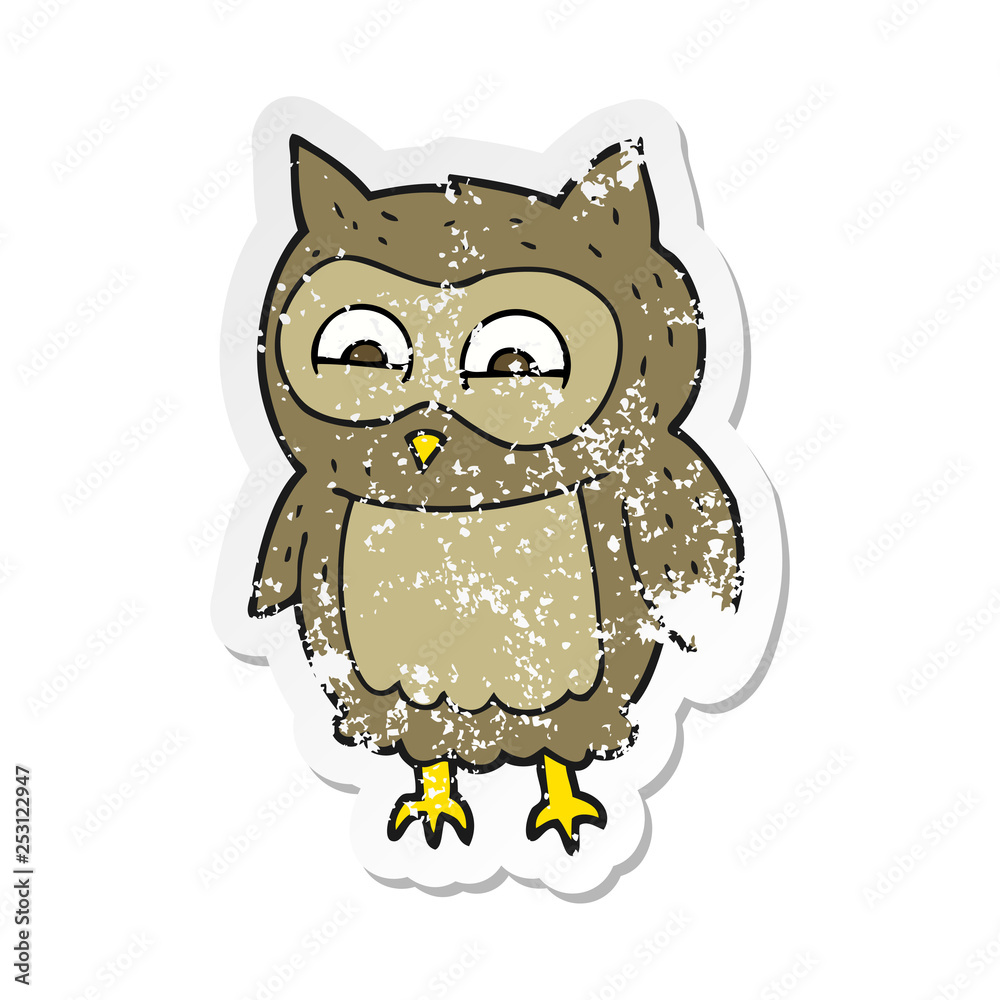 retro distressed sticker of a cartoon owl