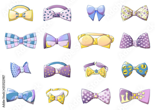 Bowtie icons set. Cartoon set of bowtie vector icons for web design