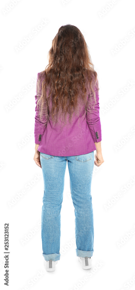 Beautiful young woman in stylish clothes on white background Beautiful young woman in stylish clothes on white background
