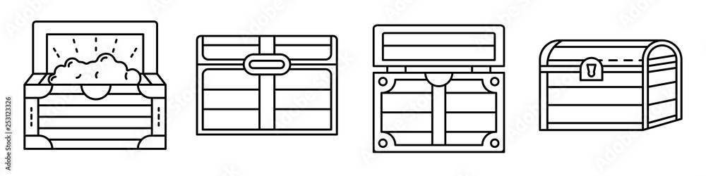 Dower chest icons set. Outline set of dower chest vector icons for web design isolated on white background Dower chest icons set. Outline set of dower chest vector icons for web design isolated on white background