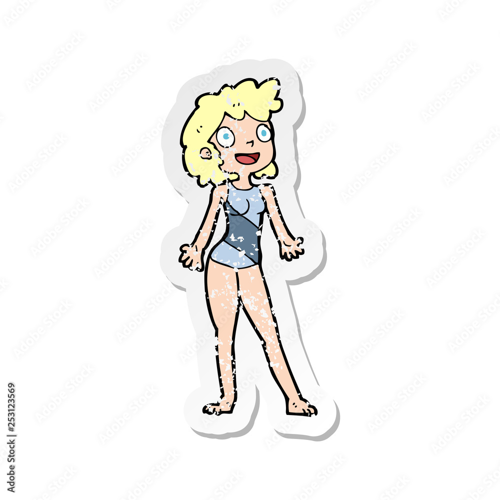 retro distressed sticker of a cartoon woman in swimming costume retro distressed sticker of a cartoon woman in swimming costume