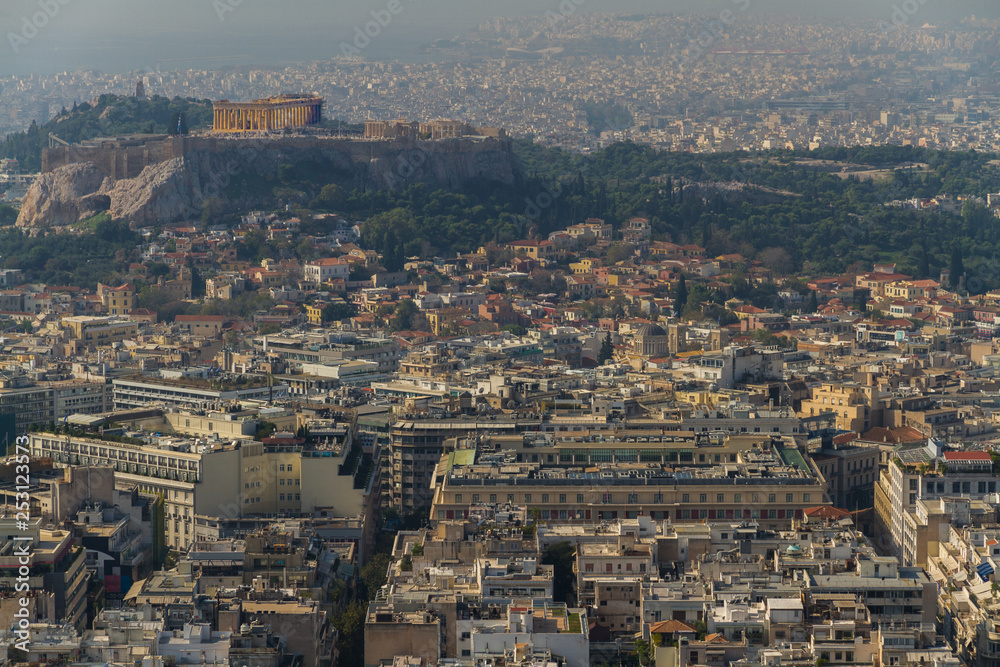 Athens cityscape with Parthenon on the Acropolis.
