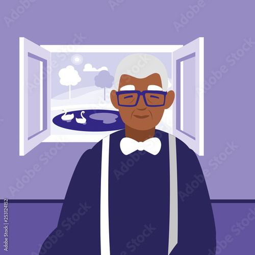 cute grandfather black avatar character