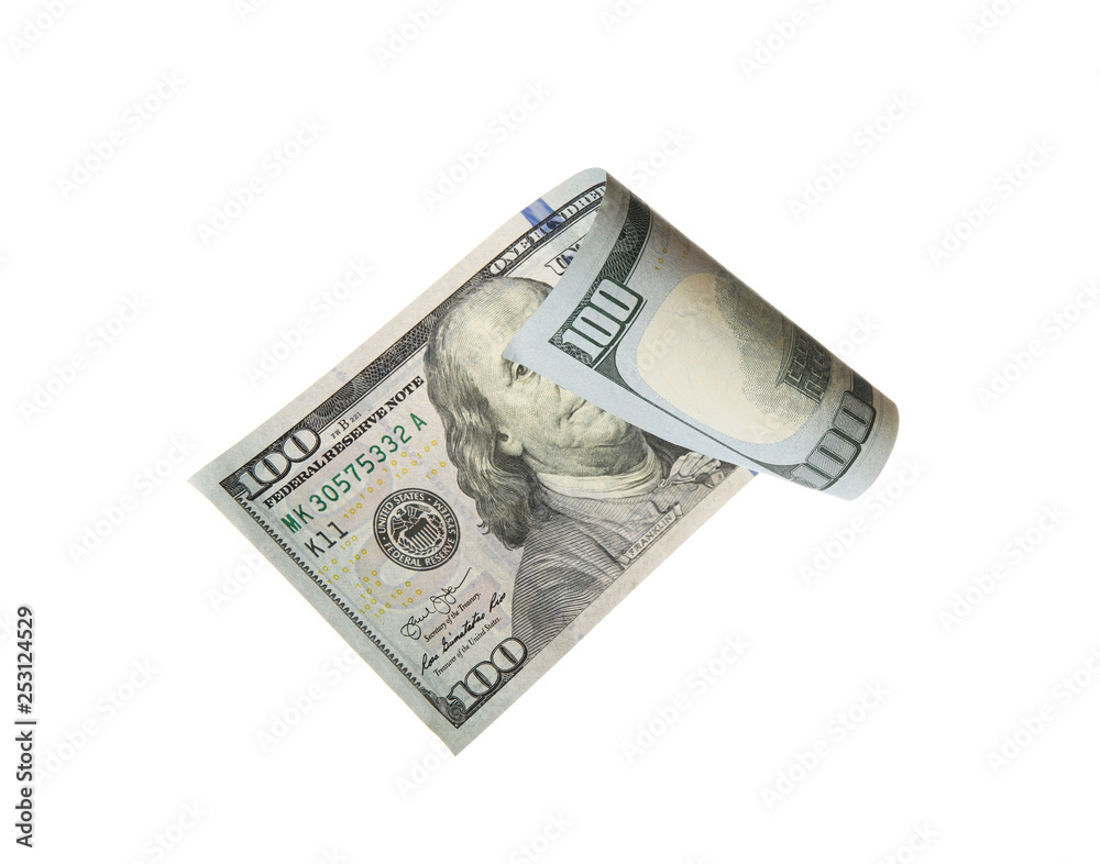 One hundred dollar banknote on white background. American national currency One hundred dollar banknote on white background. American national currency