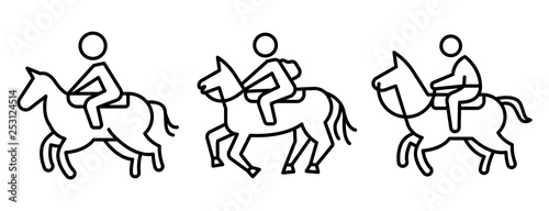 Horseback riding icons set. Outline set of horseback riding vector icons for web design isolated on white background