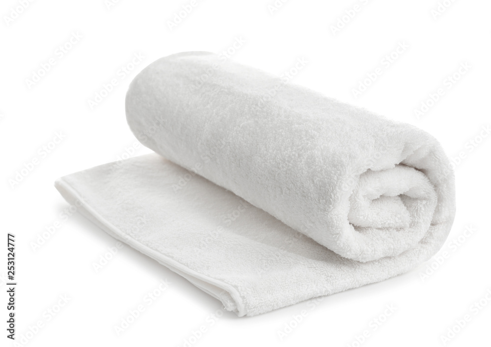 Rolled soft terry towel on white background Rolled soft terry towel on white background