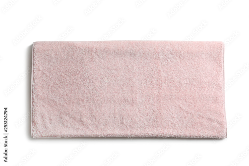 Folded soft terry towel on white background, top view Folded soft terry towel on white background, top view
