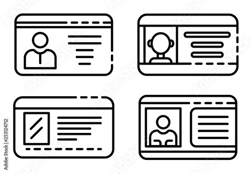 Driver license icons set. Outline set of driver license vector icons for web design isolated on white background