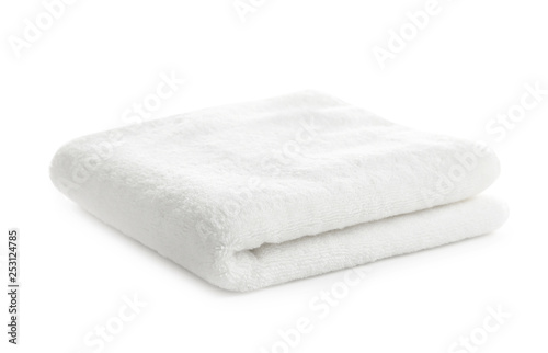 Folded clean soft towel on white background