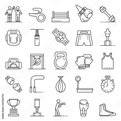 Boxing icons set. Outline set of boxing vector icons for web design isolated on white background