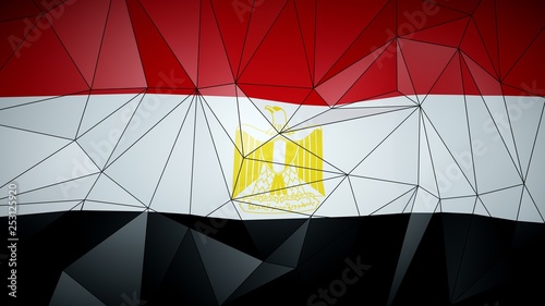 Low Poly Flag of Egypt. Folded paper effect with marked edges.
