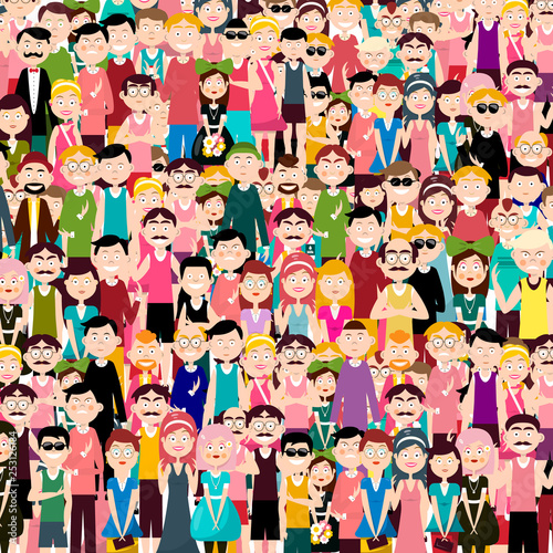 Group of People Vector Flat Design Illustration. Men and Women in Crowd.