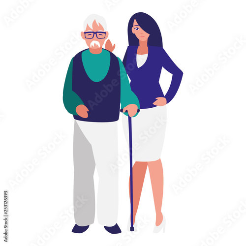 cute grandfather with daughter characters