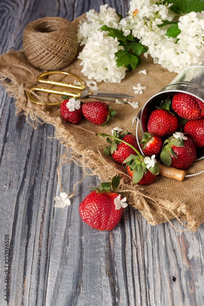 Strawberries on a wooden table close-up Strawberries on a wooden table close-up