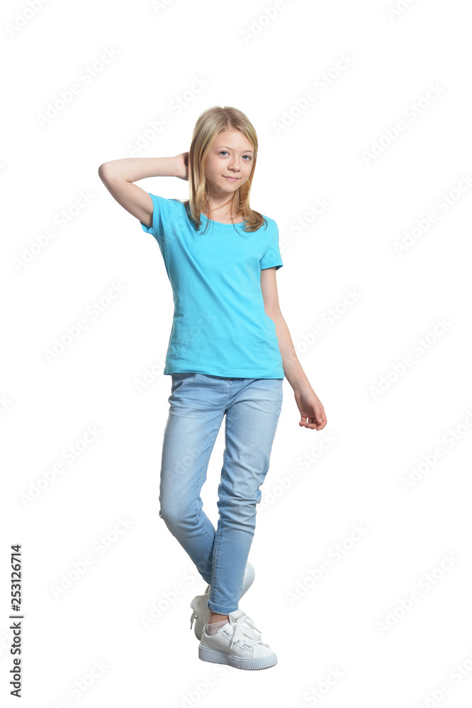 Full length portrait of cute girl in casual clothing posing Full length portrait of cute girl in casual clothing posing