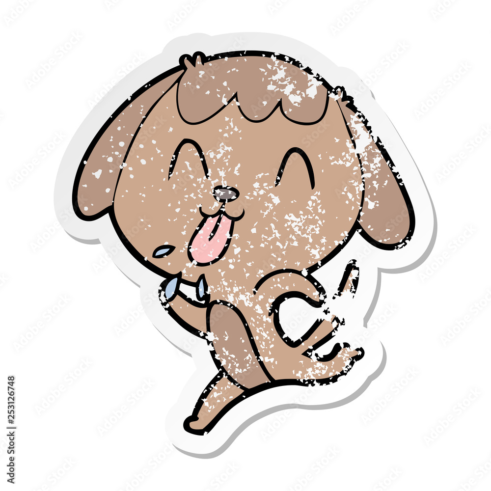 Obraz premium distressed sticker of a cute cartoon dog