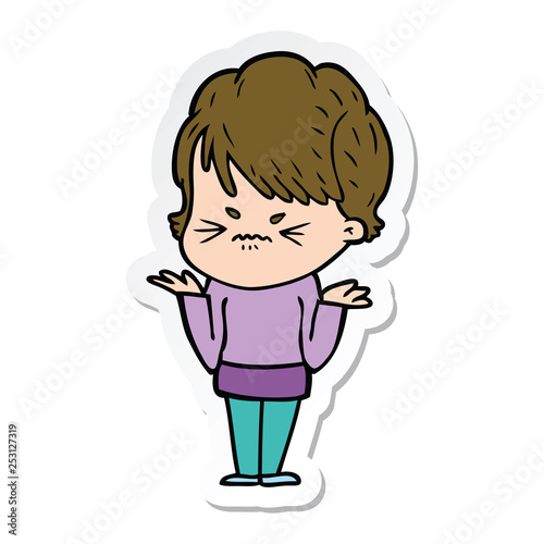 sticker of a cartoon frustrated woman