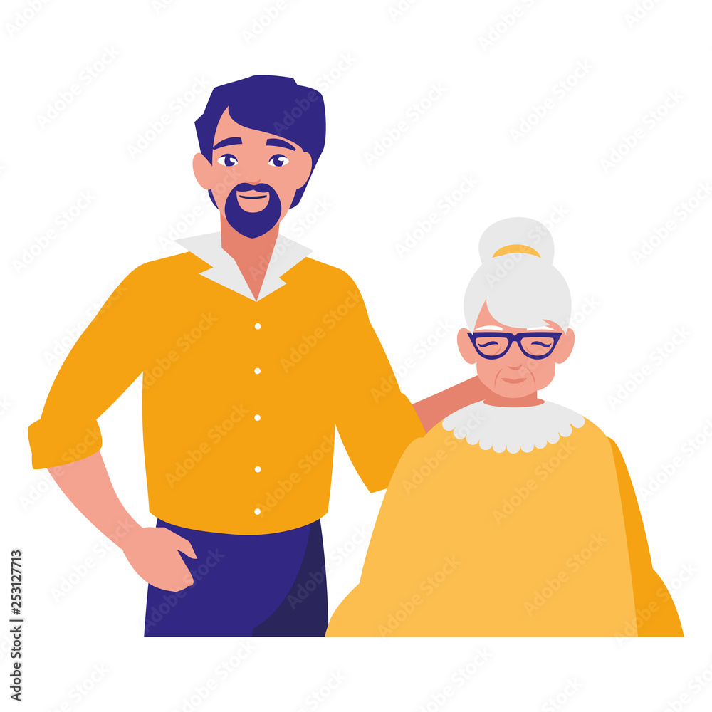 cute grandmother with son characters cute grandmother with son characters