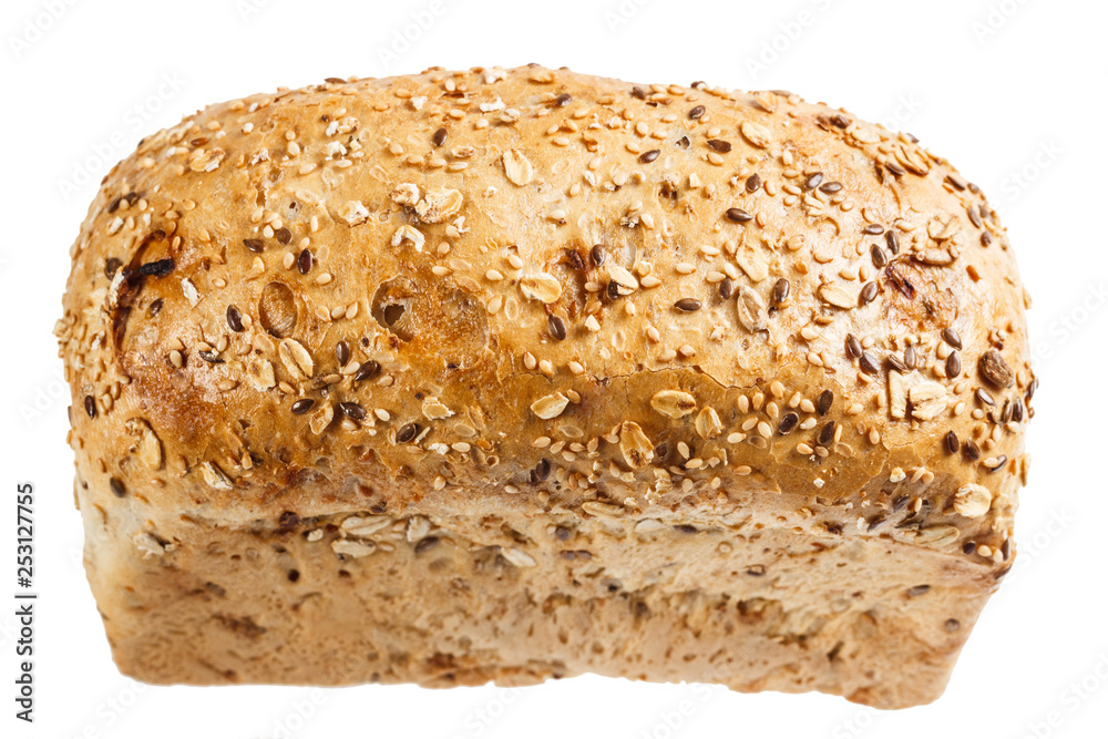 Bread with sesame seeds, flax seeds and carrots. Isolate on white background Bread with sesame seeds, flax seeds and carrots. Isolate on white background