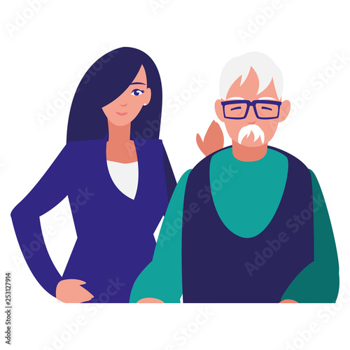 cute grandfather with daughter characters