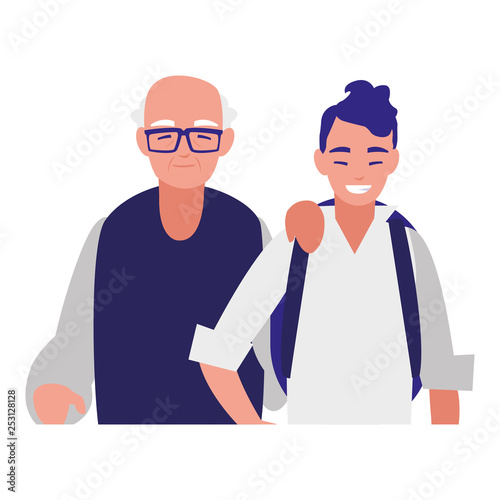 cute grandfather with son characters