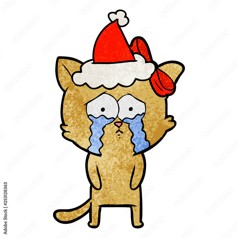 textured cartoon of a cat wearing santa hat textured cartoon of a cat wearing santa hat
