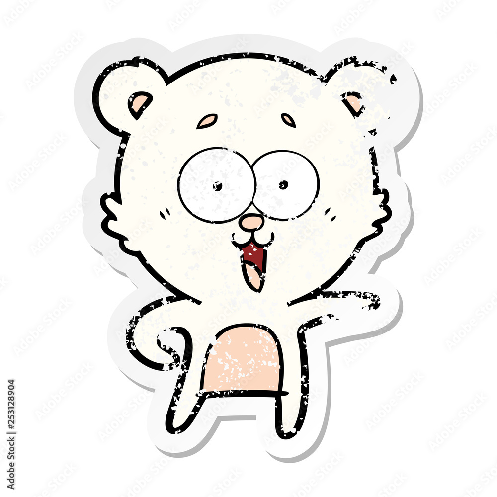 distressed sticker of a laughing teddy bear cartoon distressed sticker of a laughing teddy bear cartoon