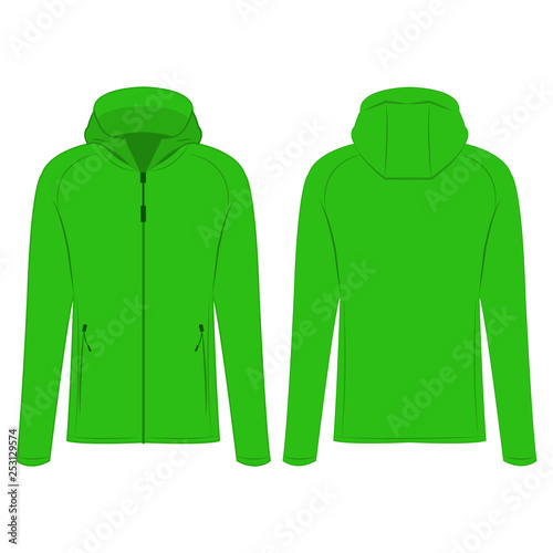 Light green sport zipped jacket with hood isolated vector on the white background