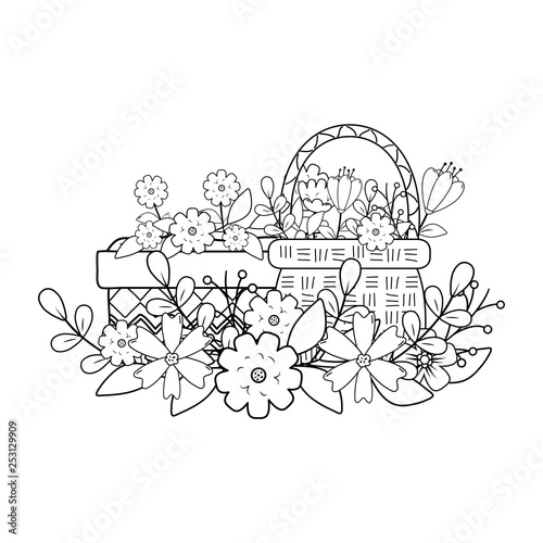 beautiful flowers in pot and basket straw with crown