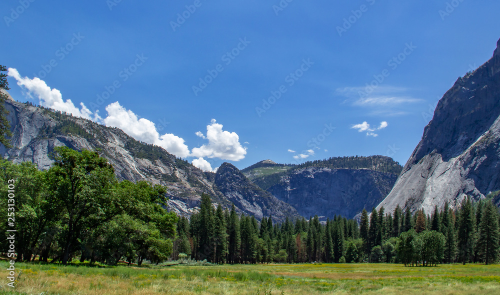 View of the Yosemite Valley into the valley. Yosemite National Park, California