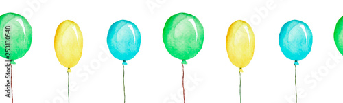 Multicolored balloons, seamless patternn, watercolor illustration isolated photo