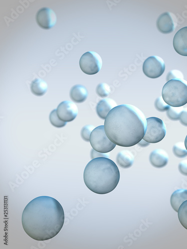 Fototapeta Naklejka Na Ścianę i Meble -  3d illustration of a close-up of different colored and differently sized spheres in front of a color gradient