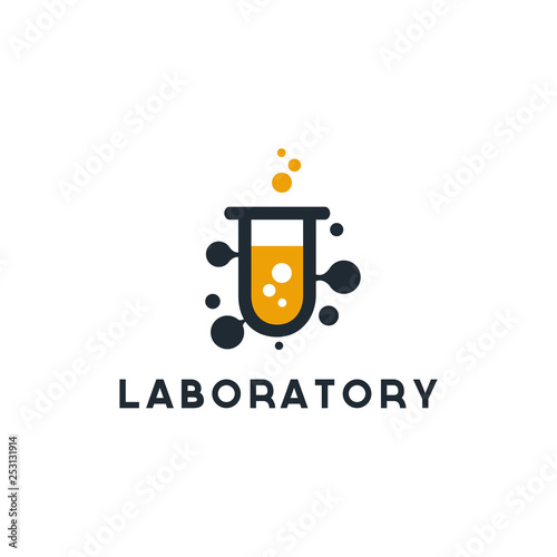 science lab logo, illustration of atomic nucleus logo design inspiration